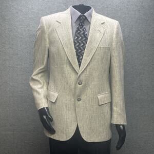 Vintage Evan Picone Tweed Blazer Jacket Cream Grey Size 41R Classic Preppy